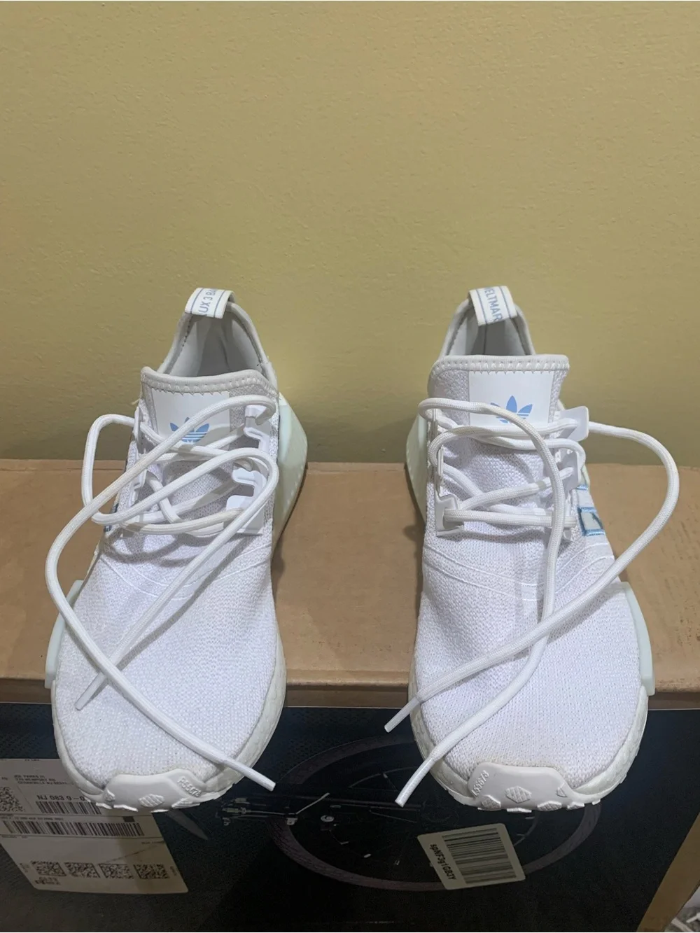 adidas Women’s NMD R1 Sneakers in White and Light Blue Tie-Dye